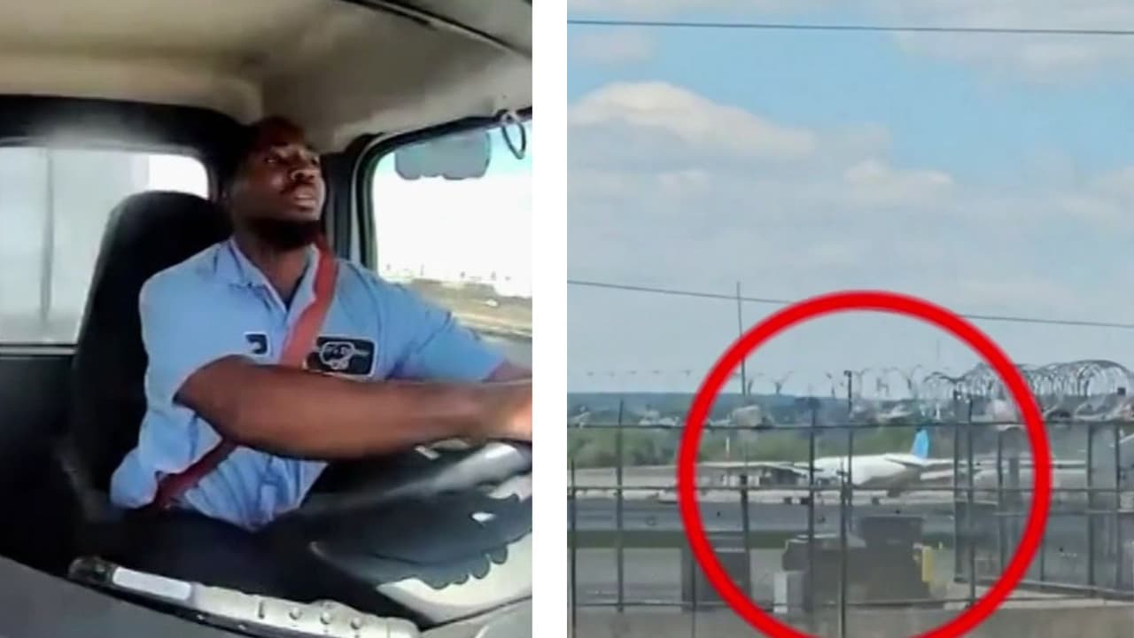 Video del momento exacto en que rueda de avión choca contra un camión de reparto cerca de aeropuerto en Nueva Jersey