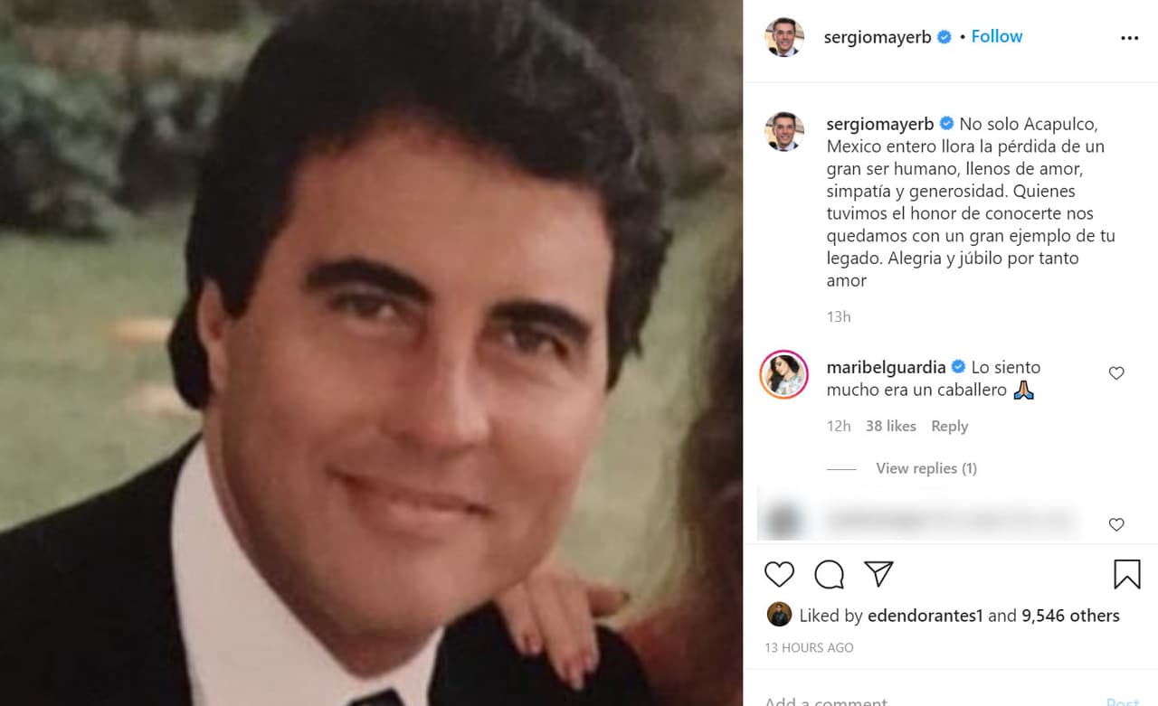 La actriz está casada con Sergio Mayer, quien durante el pasado fin semana fue el encargado de confirmar la muerte de quien consideraba su suegro. "No solo Acapulco,
<b><a href="https://www.instagram.com/p/CIerRyPBpxc/" target="_blank"> México entero llora la pérdida de un gran ser humano</a></b>, llenos de amor, simpatía y generosidad", escribió el también diputado mexicano.
