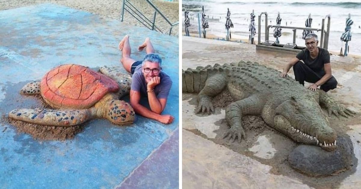 figuras de arena tortuga y cocodrilo