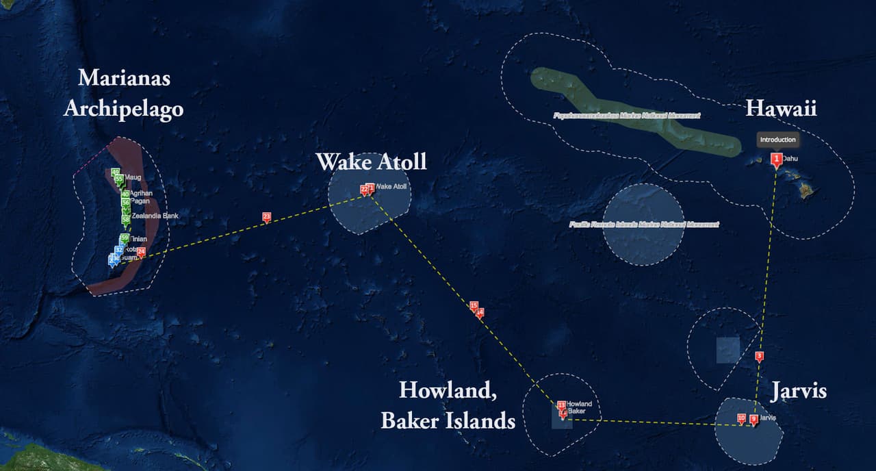 Esta es la zona visitada en una misión de 88 días con científicos de NOAA, del Instituto de Biología Marina de Hawai, de la Universidad de San Diego, la Institución Scripps de Oceanografía y la Institución Oceanográfica de Woods Hole.