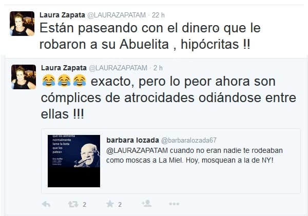 "Están paseando con el dinero que le robaron a su abuelita, hipócritas", fue uno de los primeros comentarios de Laura.