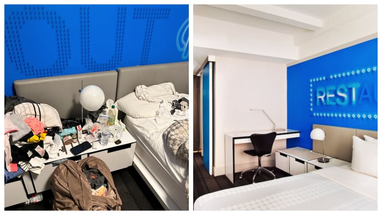 Estas fotos muestran el antes y después de 
<b>algunas habitaciones</b> del hotel de 27 pisos y 1,331 habitaciones, luego de que fuera convertido en un 
<b>refugio para inmigrantes.</b>
<br>