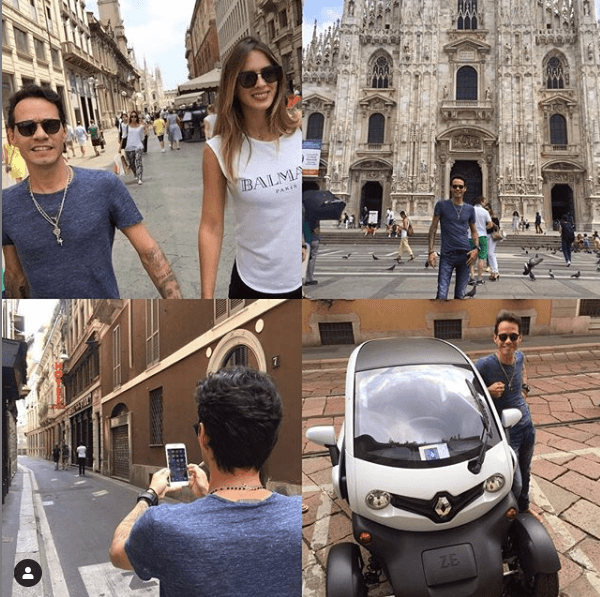 <u><b>Renault TWIZY</b></u>
<br>
<br>Marc Anthony compartió momentos con la modelo venezolana Shannon de Lima. Ambos incluso aprovecharon para salir a recorrer las calles de Milán, Italia en una de las giras del cantante por el continente europeo. En una de las fotos de este viaje, se ve a Marc Anthony posar con la Catedral de Milán en el fondo y en otra a la par de un coqueto Renault TWIZY.