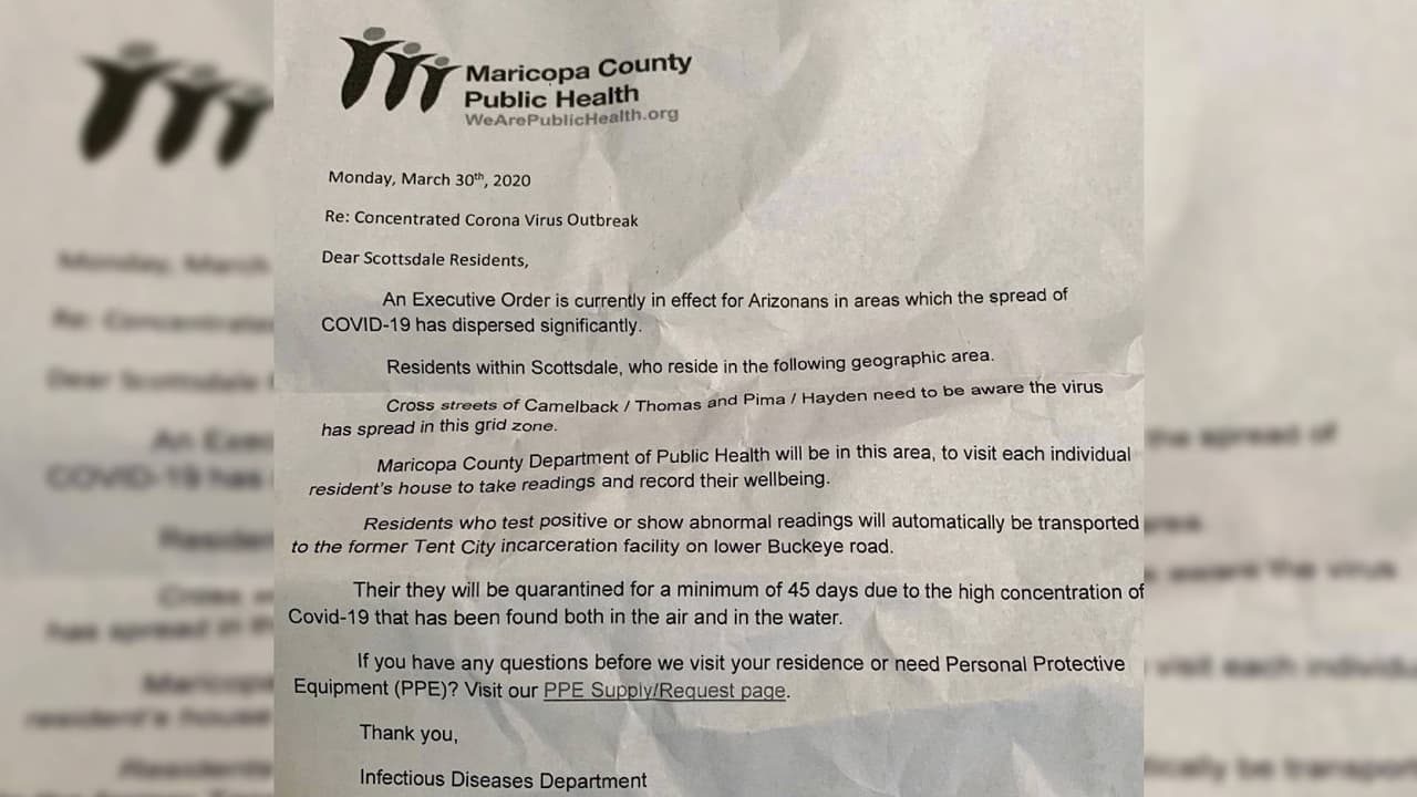 Advierten a residentes de Scottsdale sobre una carta falsa sobre una revisión de ‘bienestar’