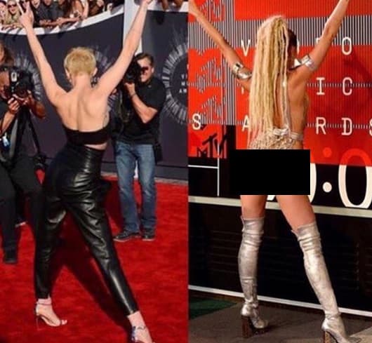 En 2014 la cantante usó un traje de cuero negro y hasta se veía elegante, pero ahora sí que rayó en lo vulgar.