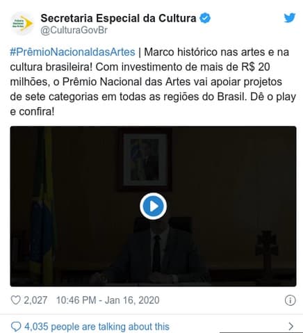 El polémico discurso fue grabado para un video oficial publicado en la cuenta oficial de la Secretaría de Cultura sobre el lanzamiento delnuevo Premio Nacional de las Artes.