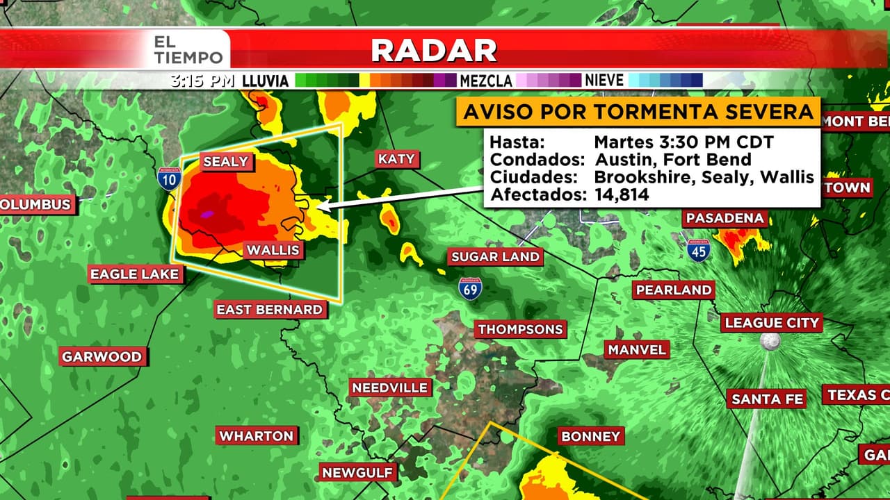 Emiten aviso por tormenta severa en los condados Brazoria y Fort Bend