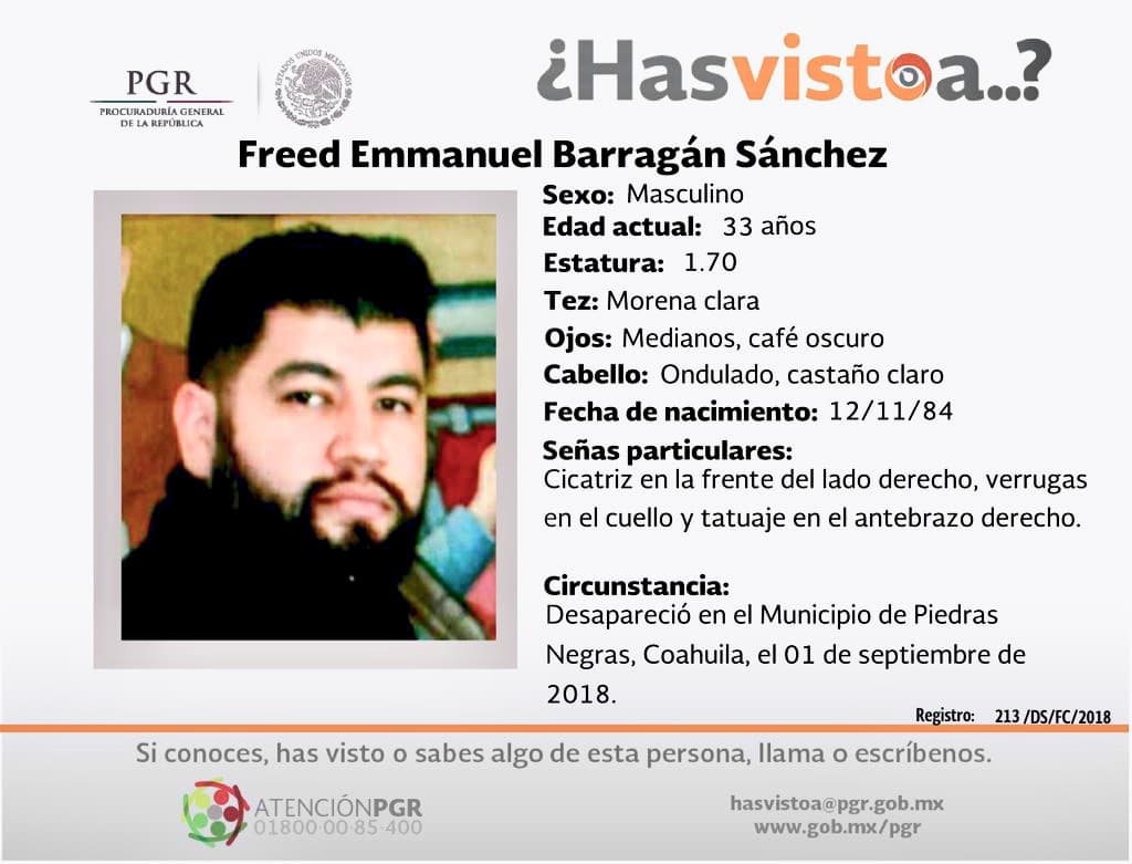 Freed Emmanuel Barragán desapareció hace 7 meses.