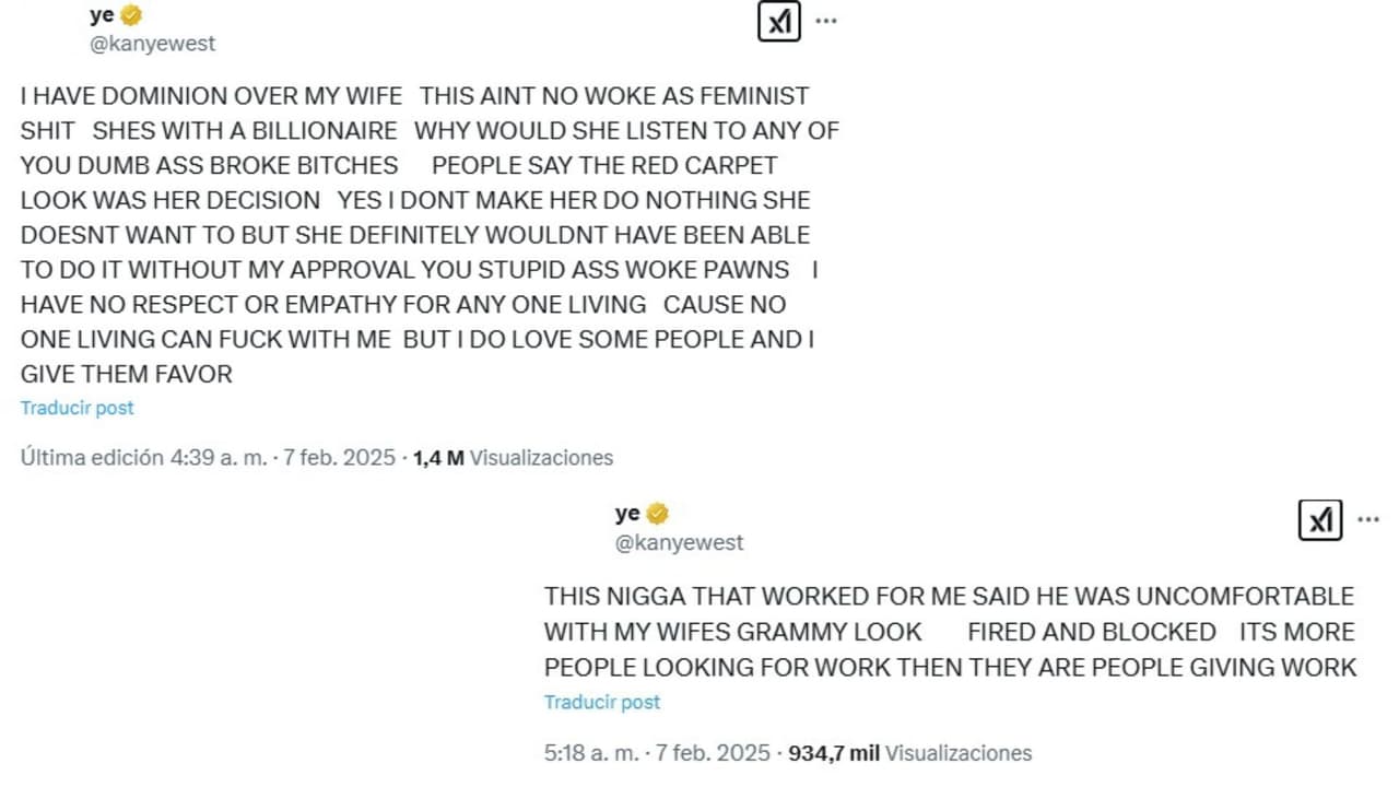 Kanye West publicó mensajes en los que abordó la controversia porque su esposa usó un vestido transparente en los Premios GRAMMY 2025.