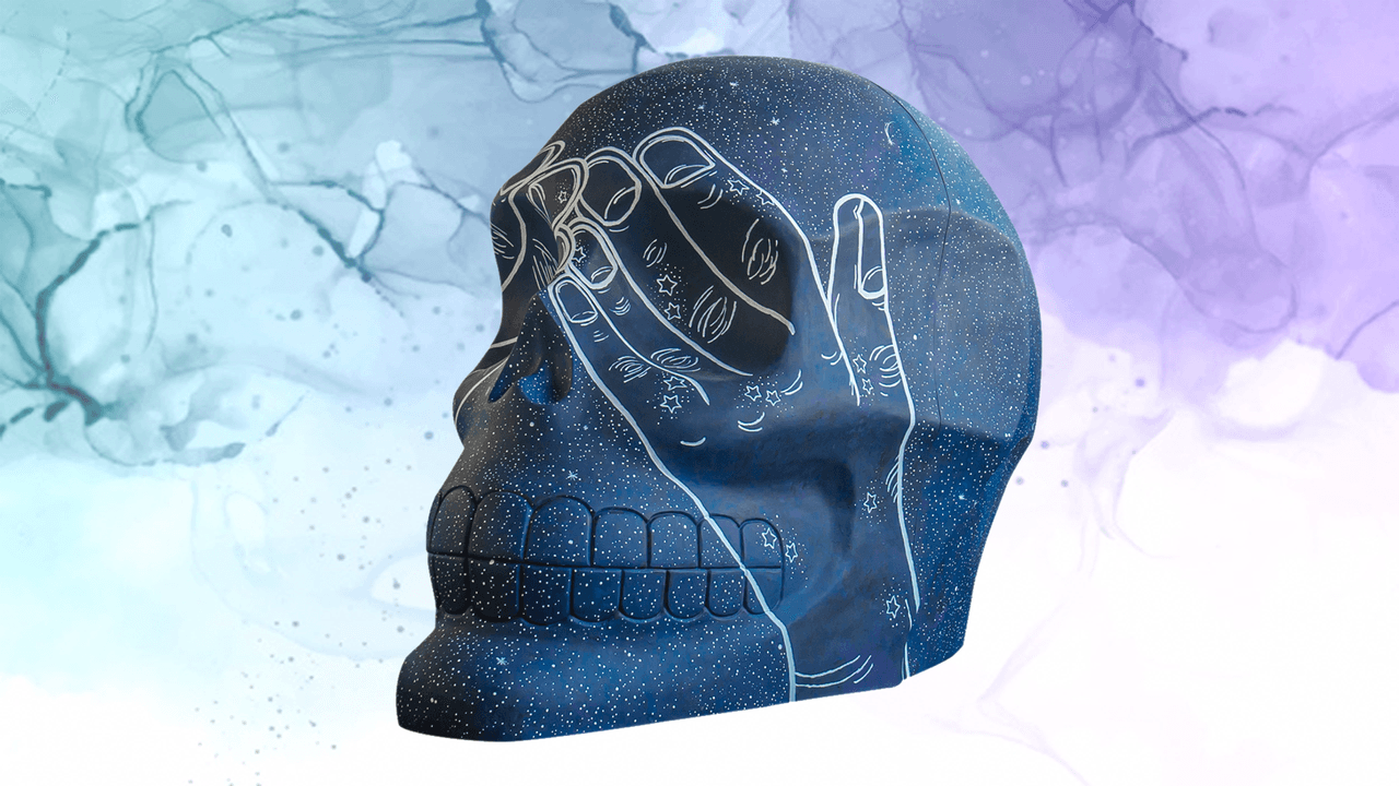 La calavera toca el tema de los sueños y de como las personas pueden conectar con ellos.
<br>
<br>Título: Introspección. Artista: Cecilia Maafs.