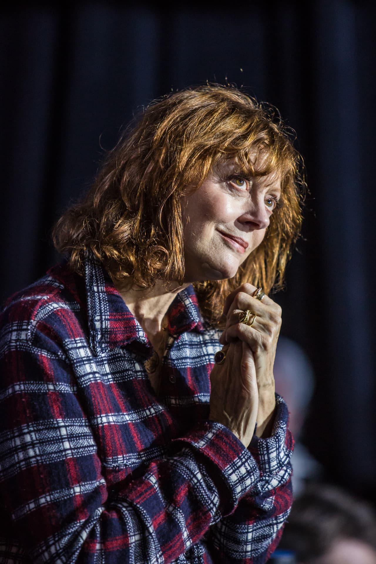 De cualquier manera, Sarandon ha estado en varias galas para recaudar fondos. Aquí escucha a Sanders sobre el escenario.