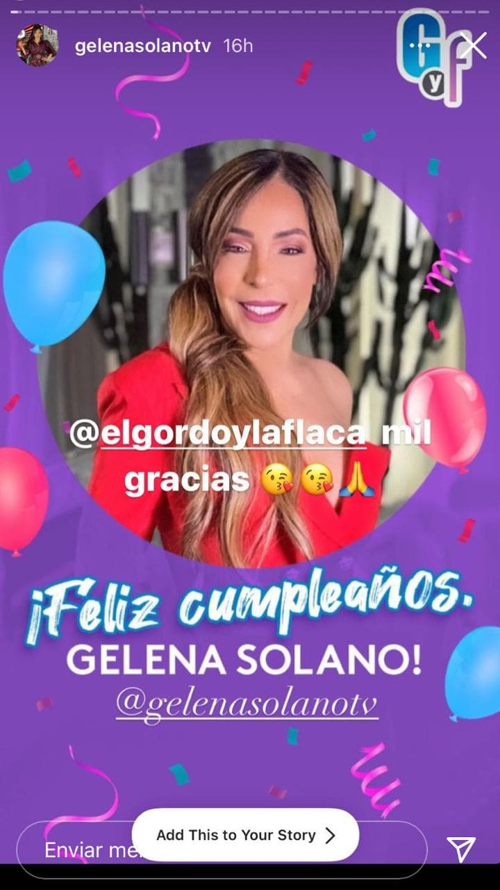Desde hace 15 años, Gelena ha sido colaboradora del show de entretenimiento El Gordo y La Flaca, por lo que no podía faltar una felicitación de parte de todos los que hacen el programa.
