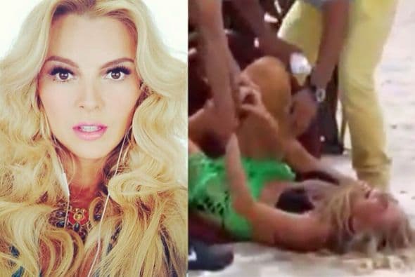 Marjorie de Sousa se dio tremendo golpe al caerse de una silla mientras grababa escenas de "Hasta El Fin Del Mundo" en la playa de Manzanillo, Colima.