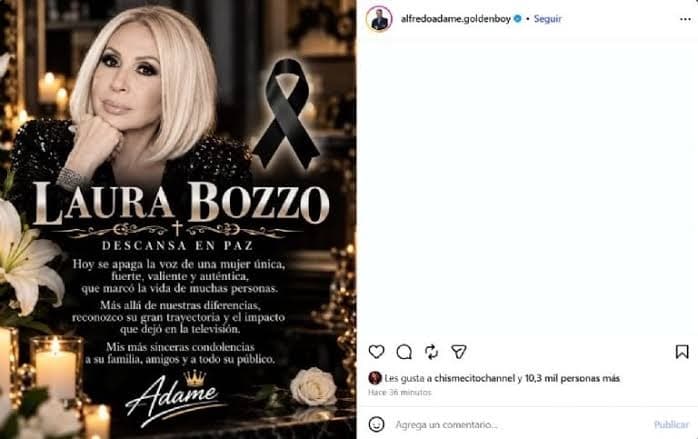 Alfredo Adame publicó una esquela para Laura Bozzo.