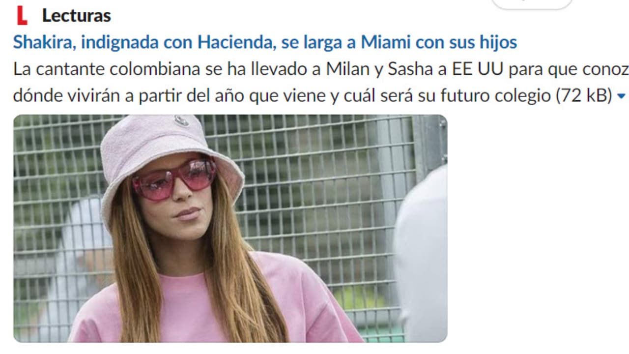 Esta era la imagen de prevista cuando se compartía la nota del portal de la revista española Lecturas en donde se afirmaba que Shakira se había ido con sus hijos a Miami el pasado fin de semana.