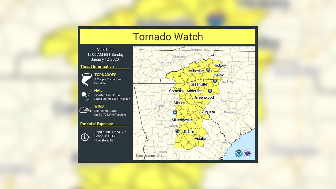 Nueva vigilancia de tornado incluye a más condados de Georgia y hasta de Las Carolinas