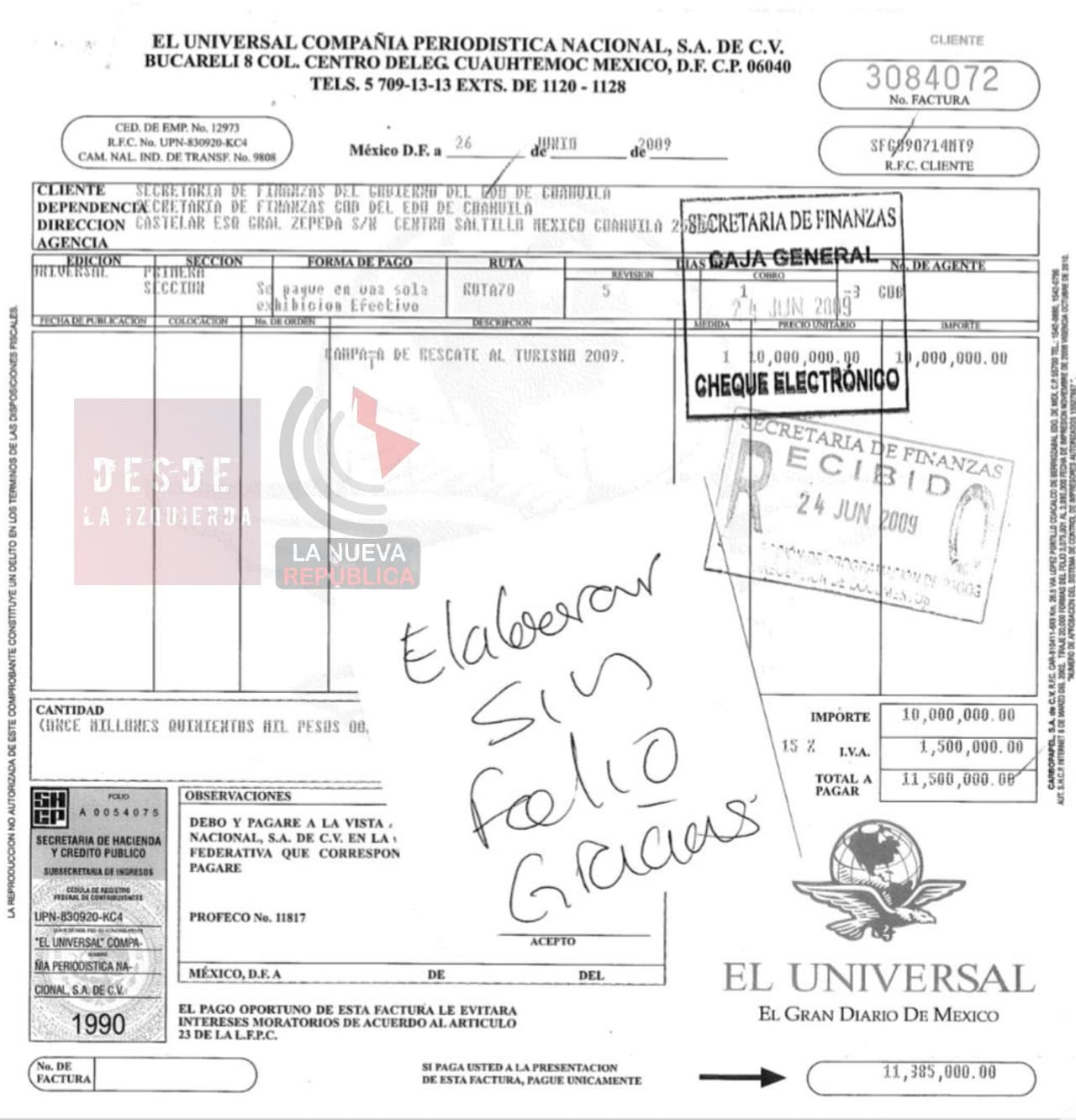 Las acusaciones incluso salpicaron al diario El Universal. Héctor Villarreal Hernández, exsecretario de Finanzas de Coahuila, declaró que García Luna sobornó al dueño del periódico para “limpiar su imagen” ante los crecientes rumores de que había sido captado por integrantes del crimen organizado.