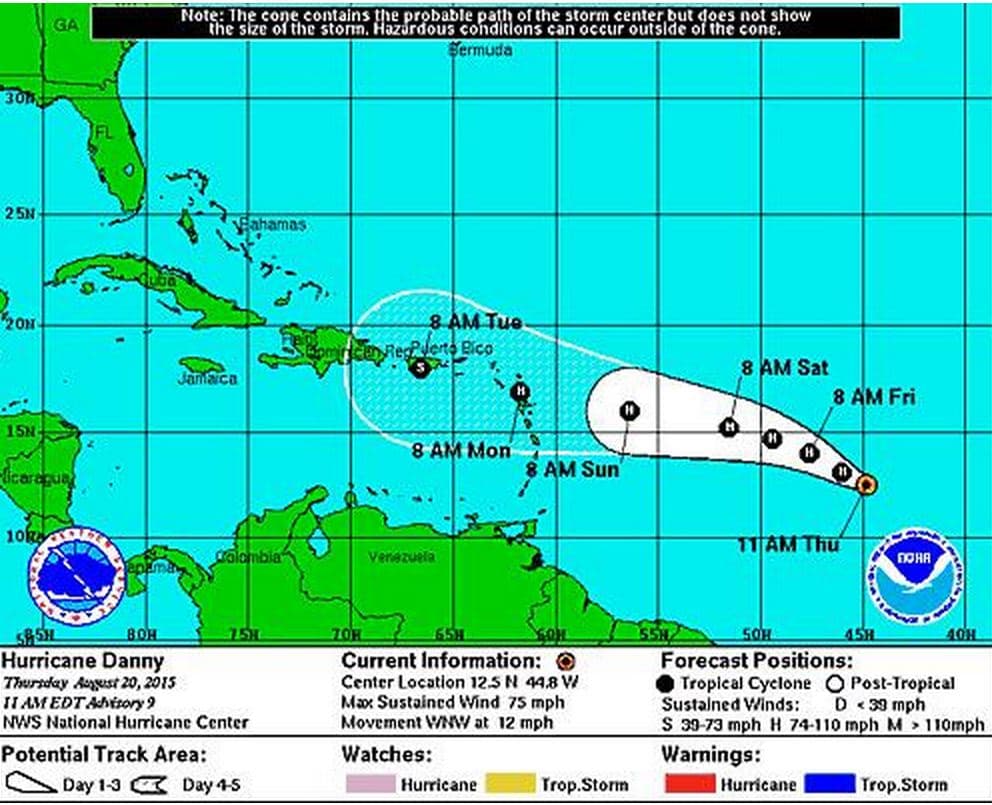 ﻿﻿Danny se fortalece y se convierte en el primer huracán de la temporada
