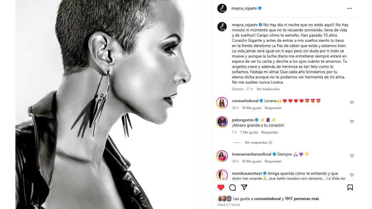 Mayra Rojas recuerda a su hermana Lorena enel que hubiera sido su cumpleaños número 54.