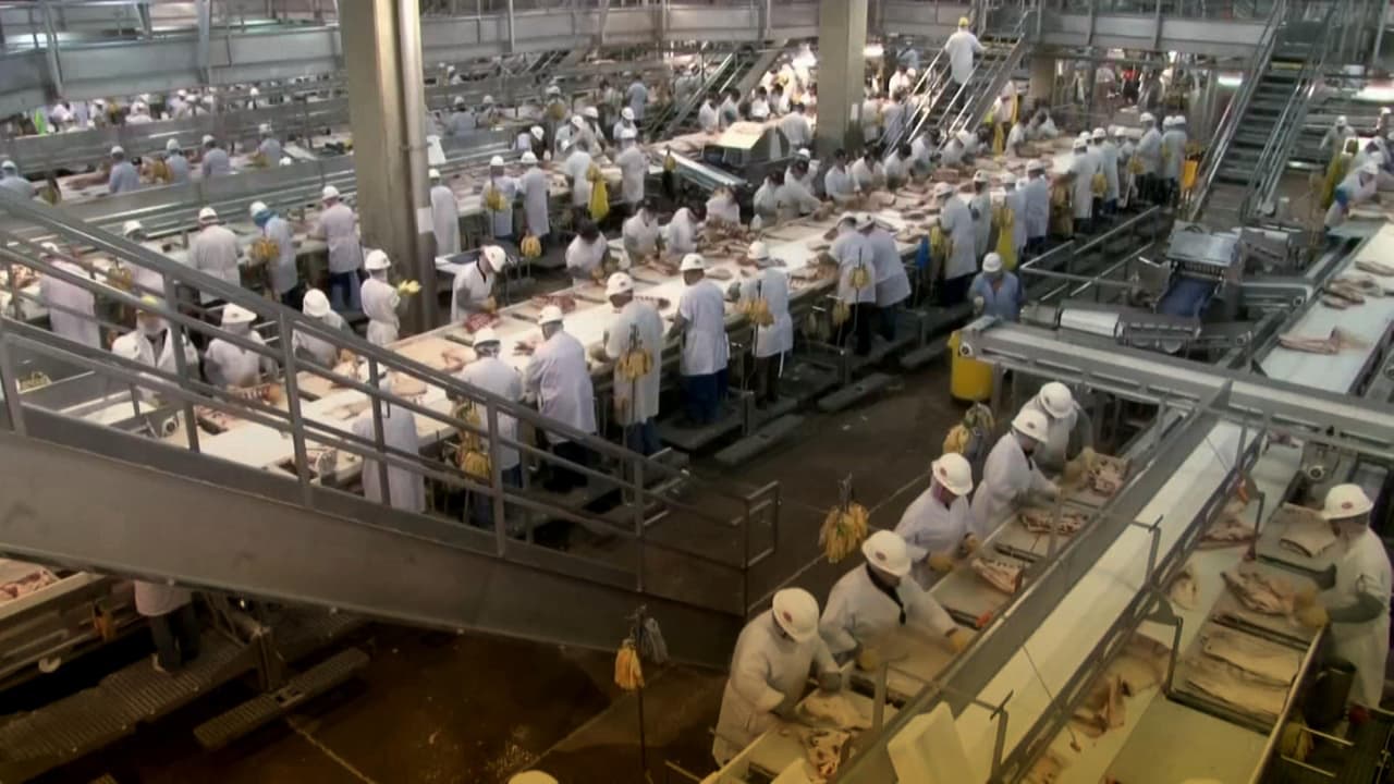 Before the coronavirus struck conditons in the meat packing plants were very different with workers standing in close proximity to eachother.