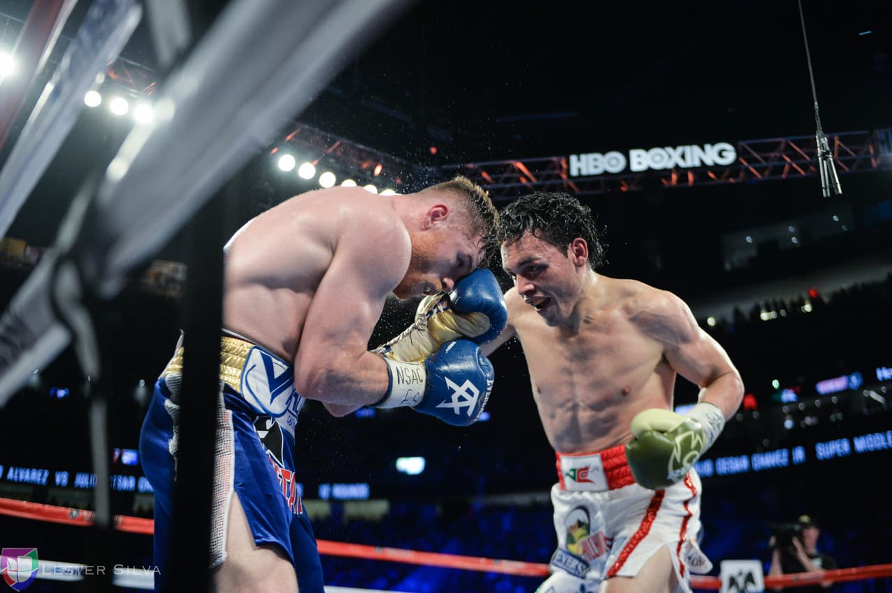Te acercamos a los golpes que se dieron Saúl 'Canelo' Álvarez en contra de Julio César Chávez Jr., imágenes que te harán sentir en el ring.