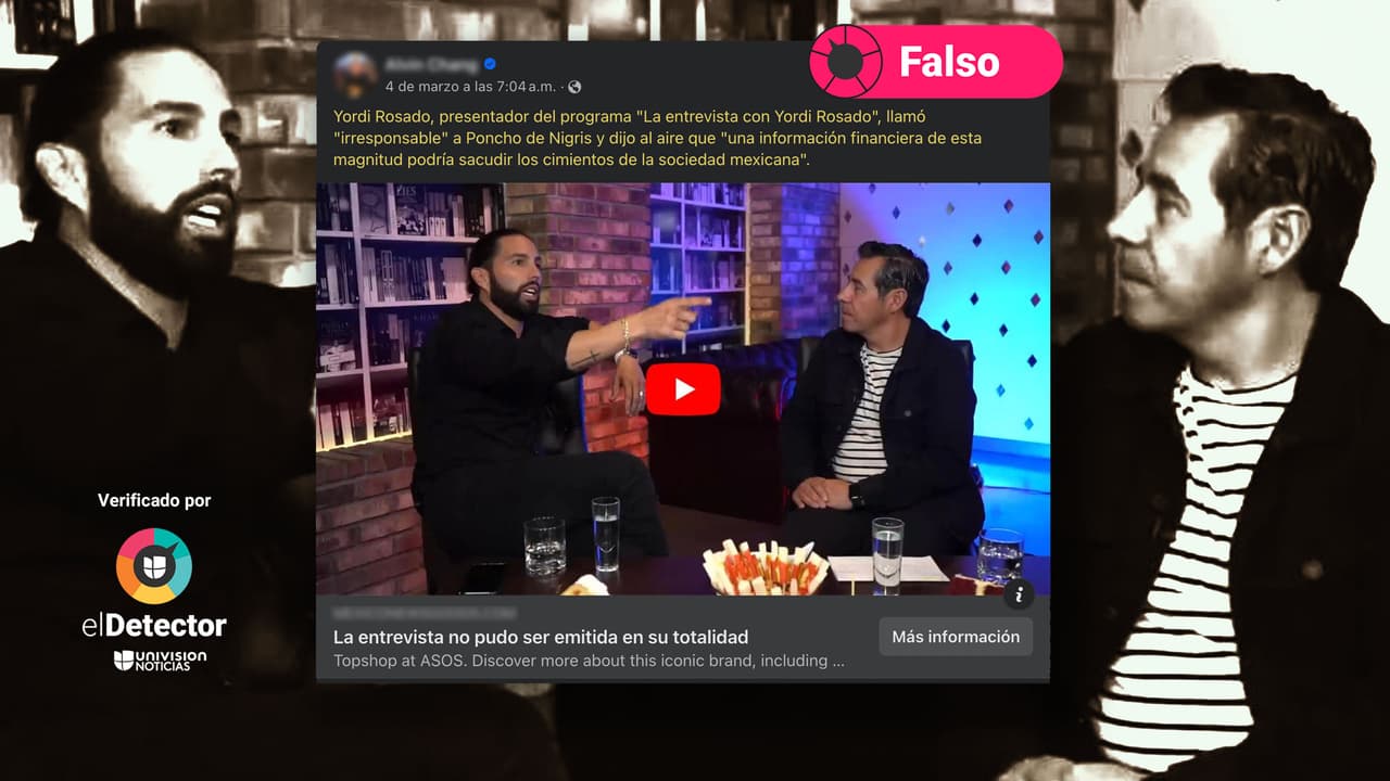 Es falso que el actor Poncho de Nigris reveló en esa entrevista información financiera que “podría sacudir los cimientos de la sociedad mexicana” 