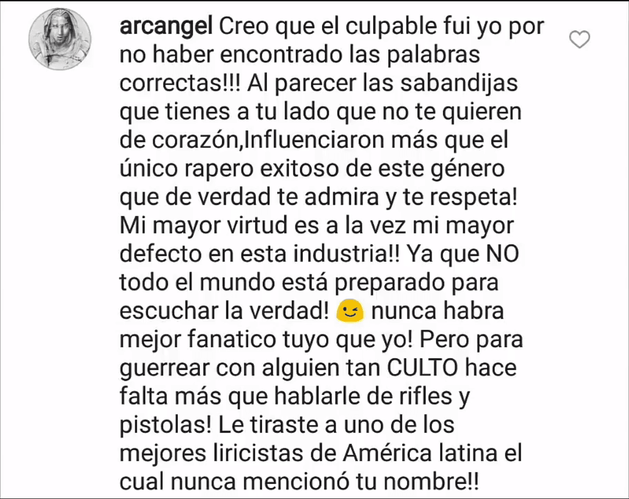 Arcangel se siente responsable por lo que consideró fue una contienda unilateral.