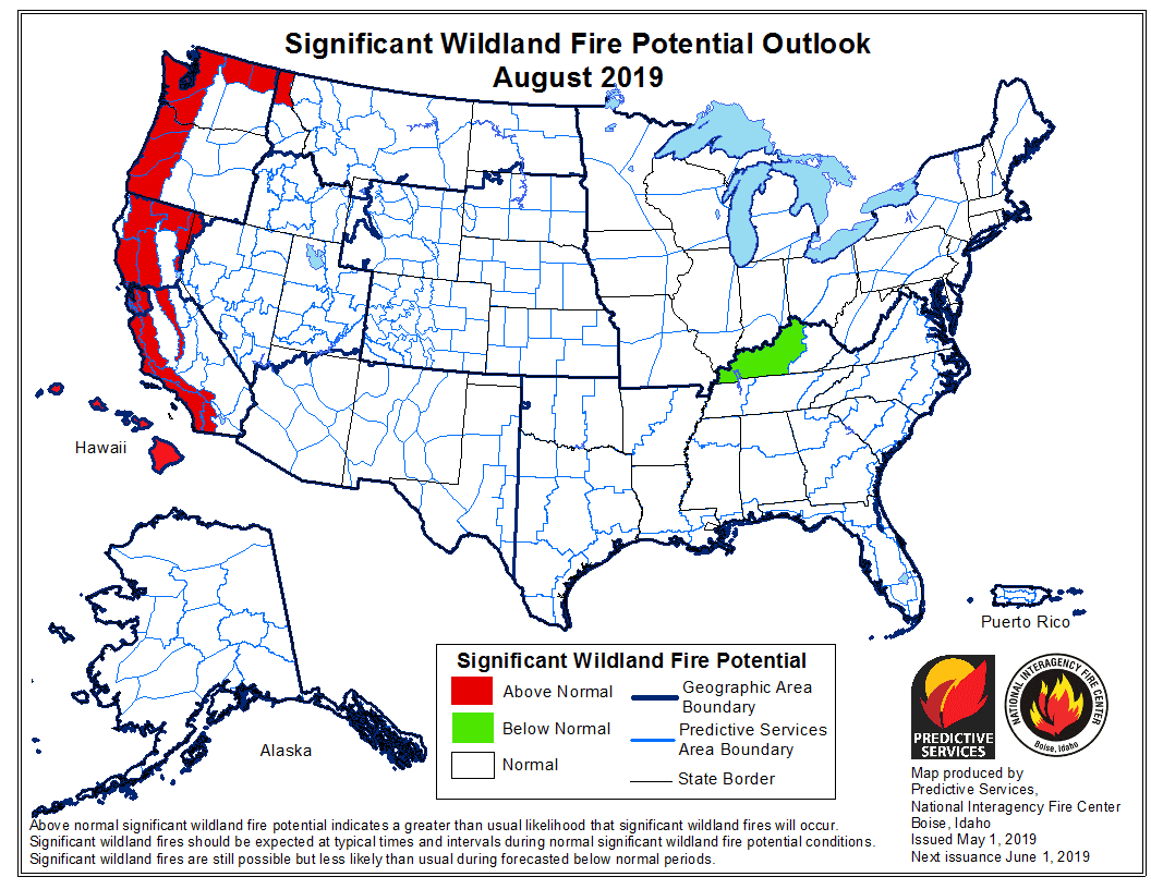 Para el mes de mayo, gran parte de la costa oeste del país estará por arriba del promedio de incendios, sobretodo en la zona de la costa.