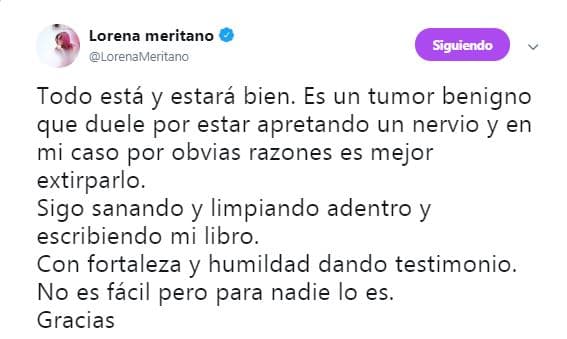 De inmediato las muestras de apoyo por parte de sus seguidores comenzaron a llegar en dicha plataforma. Así respondió Lorena ante el mensaje enviado por el periodista Carlos García Nava, quien le envió este mensaje a la actriz: "Fuerza y confianza en Dios, amiga. Todo saldrá bien.".