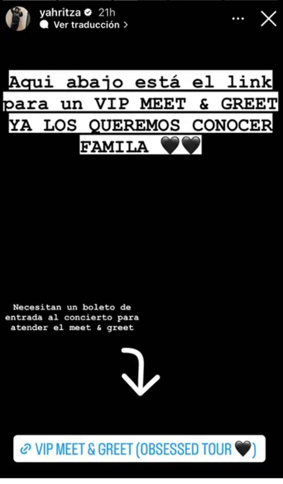 Yahritza Martínez promociona el 'meet & greet' en Instagram.