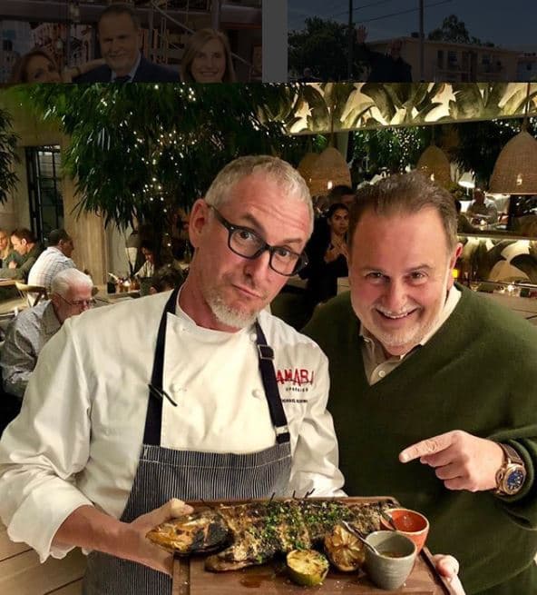Con su amigo el chef Schuwartz en un nuevo restaurante de Miami.