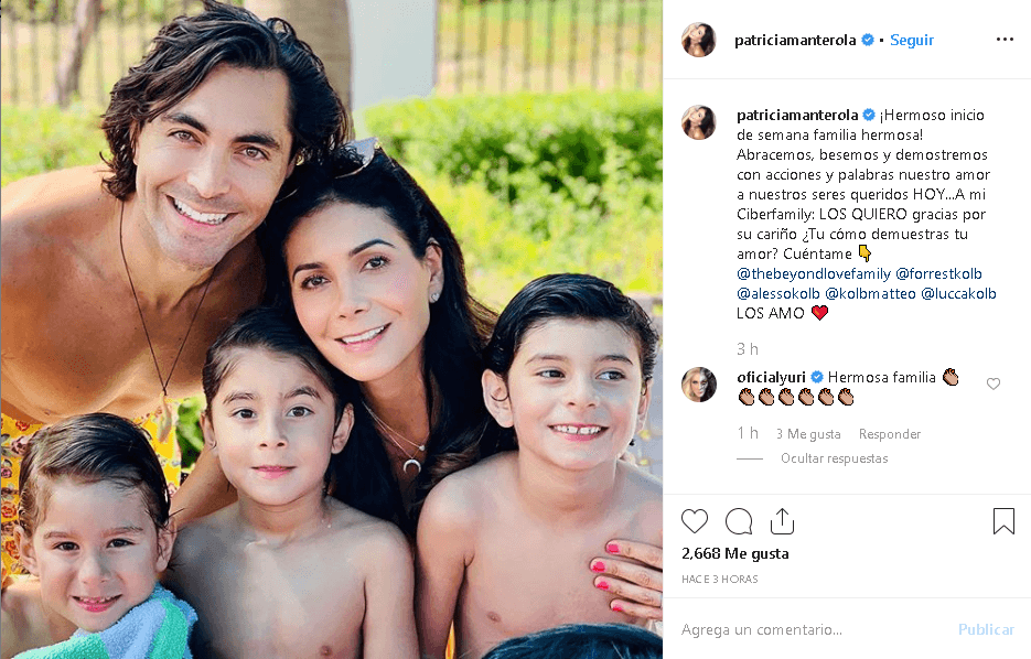 Actualmente, ella está casada con Forrest Kolb, con quien contrajo nupcias en 2010.
<b><a href="https://www.univision.com/famosos/patricia-manterola-jamas-penso-que-uno-de-sus-hijos-seria-quien-le-daria-el-mayor-consuelo-fotos" target="_blank">Con él tiene tres hijos</a></b>: Lucca (9 años) y los mellizos Matteo y Alesso (8).
<br>