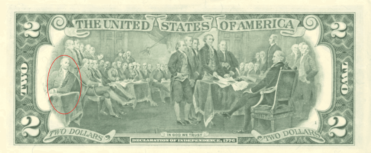 Otra teoría no confirmada, es que el hombre que aparece en el lado izquierdo del billete. Benjamin Harrison, quien también llegó a ser presidente de EEUU, habría traicionado a Jefferson lo que pudo ser la causa de la poca circulación de un papel que inmortaliza a un traidor.