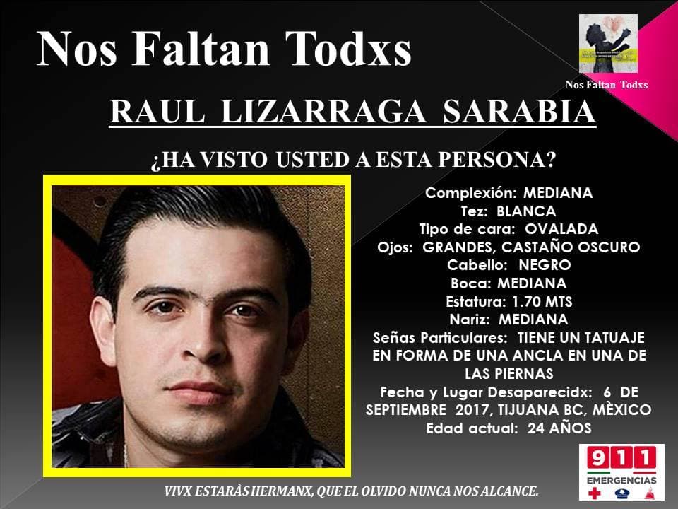 Así se anuncia la búsqueda del cantante, quien como seña particular tiene un tatuaje de un ancla en una de sus piernas.