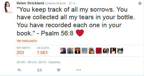 Esta es una prueba de los mensajes que Helen publicó mientras el cuerpo del cantante no había sido encontrado.