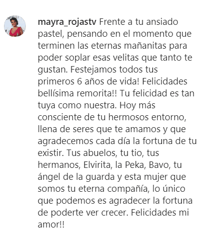 Además, le dedicó un emotivo mensaje para felicitarla.