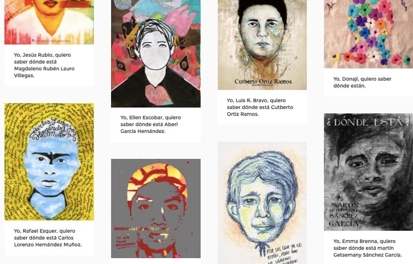 Algunas de los retratos creados por Ilustradores con Ayotzinapa