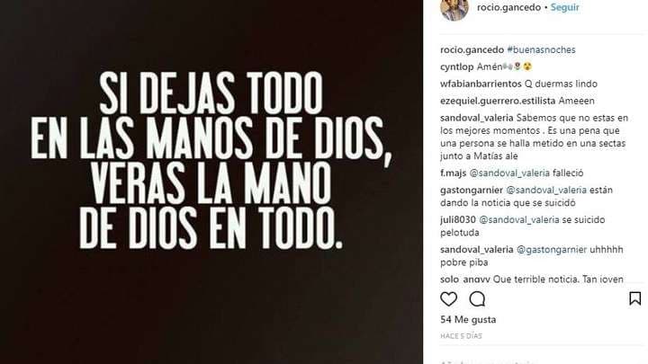 Esta es la última publicación en la página de Instagram de Rocío Gancedo. Muchos fans han interpretado este críptico mensaje como su despedida.