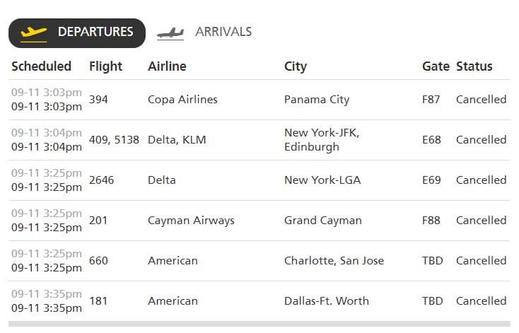 Tampa International Airport website on Monday.