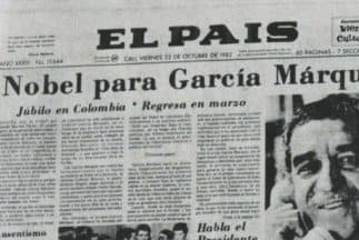 Los medios retrataban en sus portadas la entrega del premio Nobel de Literatura a Gabriel García Márquez. (Imagen tomada de Twitter).