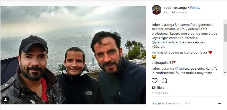 Roberto Uscanga se sumó a la tristeza y compartió esta imagen donde aparece con Juan Carlos y Antonio de la Vega: "Un compañero generoso, siempre amable, culto y enteramente profesional. Espero que a donde quiera que vayas sigas contando historias, @juancarlosolivas. Descansa en paz, 'Güero'".