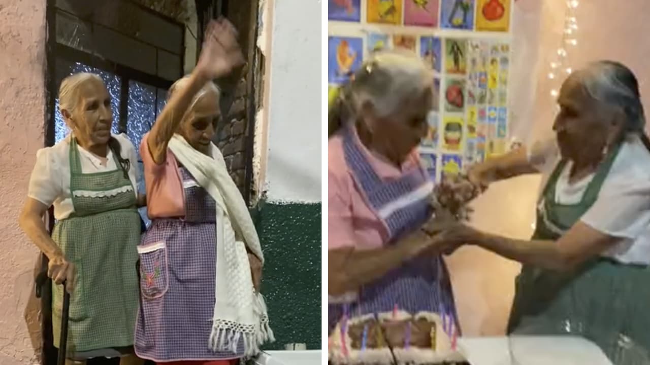 Abuelitas gemelas se pelean en su fiesta de cumpleaños, ¿el pleito fue por el pastel?