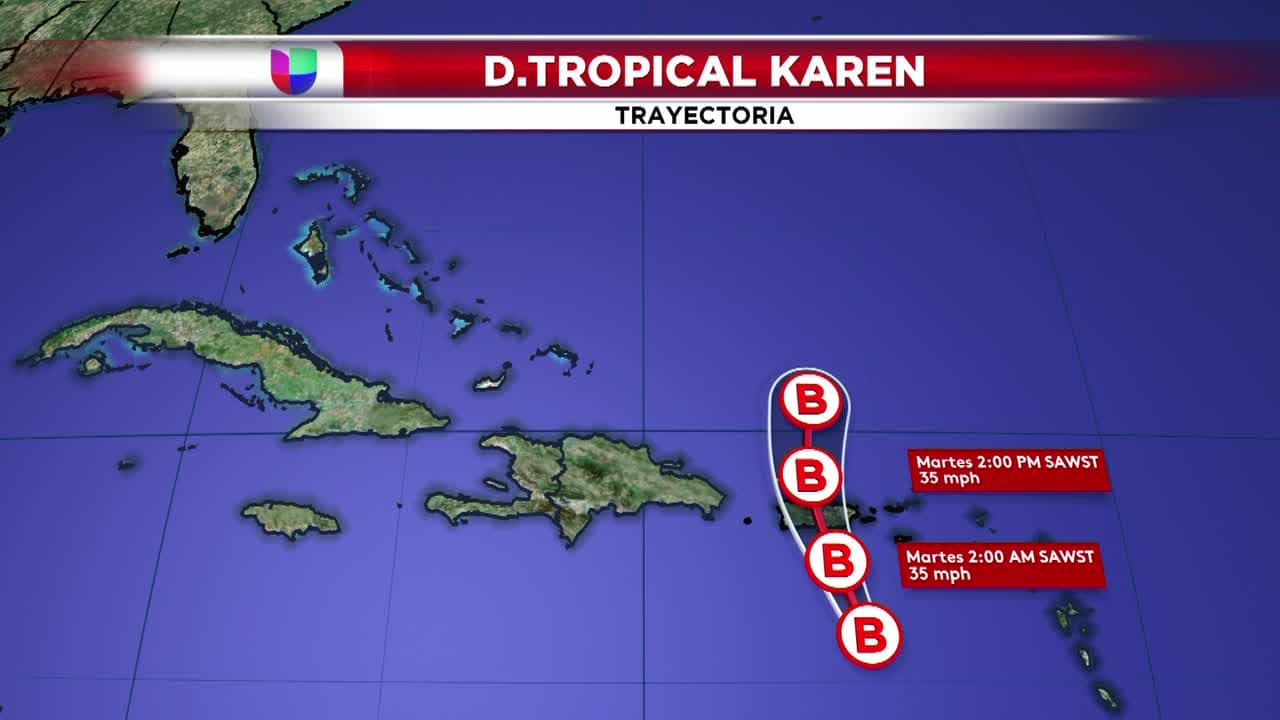 Esta es la trayectoria de la depresión tropical Karen según el pronóstico actualizado