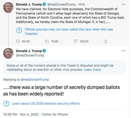 Captura de pantalla de Twitter tomada el 4 de noviembre de 2020.