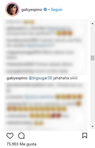 <b>Gaby</b> contestó afirmativamente este comentario: "@bigsugar38 jajaja, ¡síiiii!".