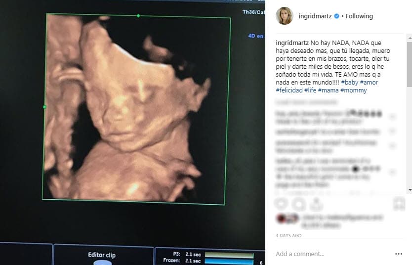 Un día antes la actriz explicó, en entrevista para 
<a href="https://www.univision.com/shows/despierta-america/ingrid-martz-muestra-su-embarazo-de-5-meses-y-aclara-por-que-espero-tanto-para-anunciarlo-video">Despierta América</a>, por qué tardó tanto en hacer público su embarazo: "En parte, es el miedo de que algo no vaya a salir bien, qué sé yo, enfrentar toda la prensa, y por eso decidimos esperar 20 semanas, pero sí, ya es un montón (de tiempo de embarazo)".
<br>