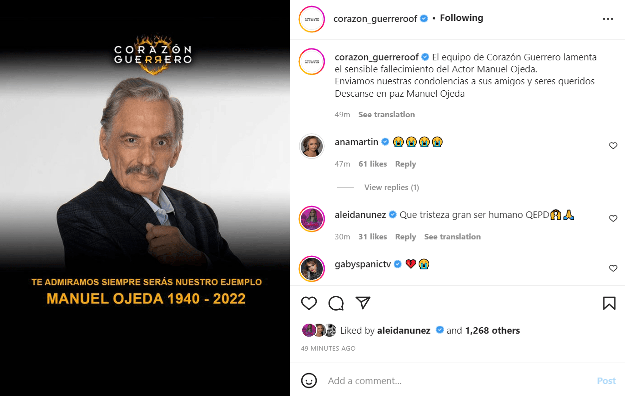 Su último proyecto fue la telenovela 'Corazón Guerrero', la cual terminó grabaciones hace poco más de un mes. La producción le dedicó un sensible mensaje de agradecimiento.
<br>