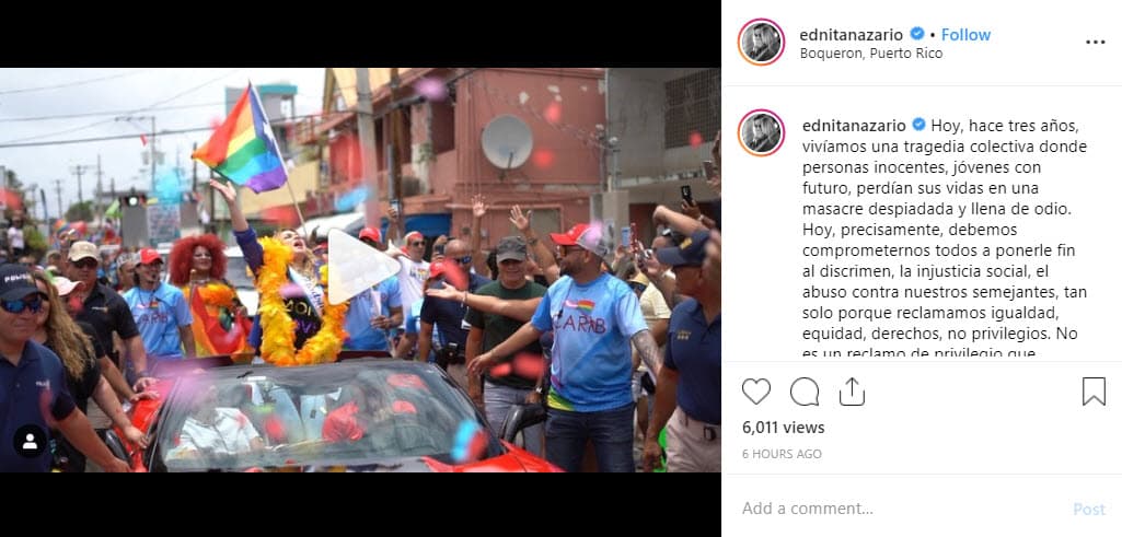 "[…] Debemos comprometernos todos a ponerle fin al discrimen, la injusticia social, el abuso contra nuestros semejantes, tan solo porque reclamamos igualdad, equidad, derechos, no privilegios. […] No es privilegio ni ventaja exigir ser incluidos en las responsabilidades y beneficios al que todo ciudadano tiene derecho".
<br>