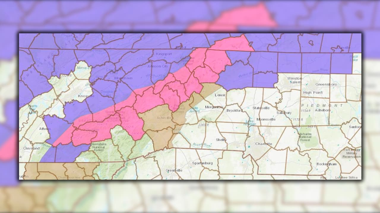 Un aviso de tormenta invernal está en efecto en la frontera entre Carolina del Norte y Tennessee.
