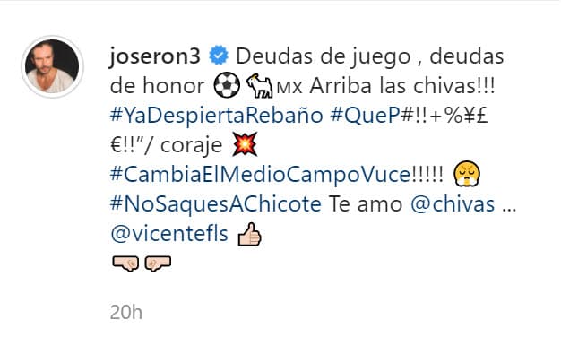 En el pie de foto agregó: "Deudas de juego, 
<b>deudas de honor</b>. ¡Arriba las Chivas!". 
<br>